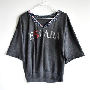 Escada Grey T-Shirt with Blue Lace - Medium-Large